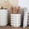 Hello Honey® White Raised Dots Stoneware Canister with Acacia Wood Lid